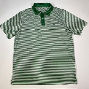 Vineyard Vines Performance Striped Polo Shirt Green White Whale Logo Men L